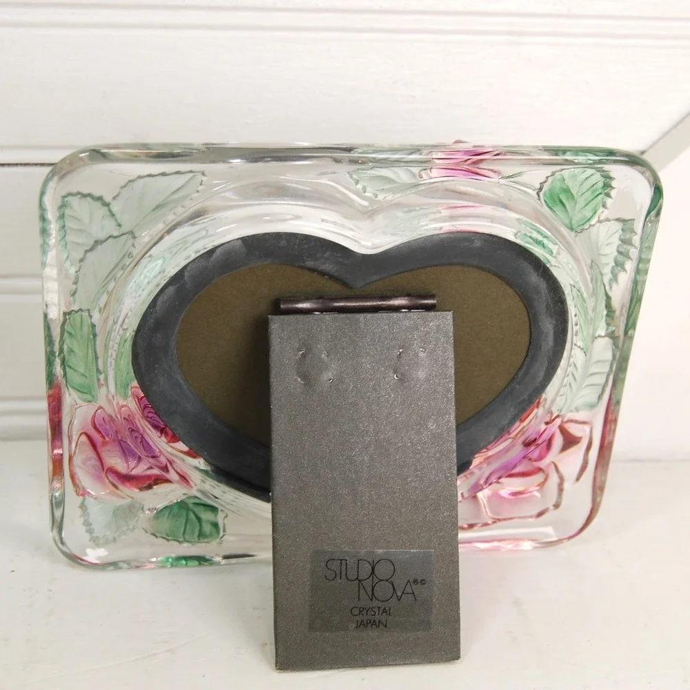 Vintage Glass Picture frame NWT Studio Nova Etched painted roses‎ 4x6 Home Decor